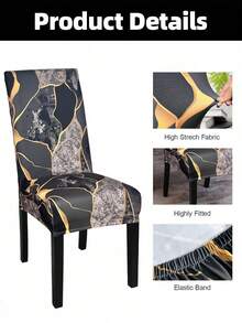 4/6 piezas Cubre sillas de poliéster con estampado geométrico - Fundas protectoras contra el polvo y estirables para el hogar - Multicolor - Ver 5