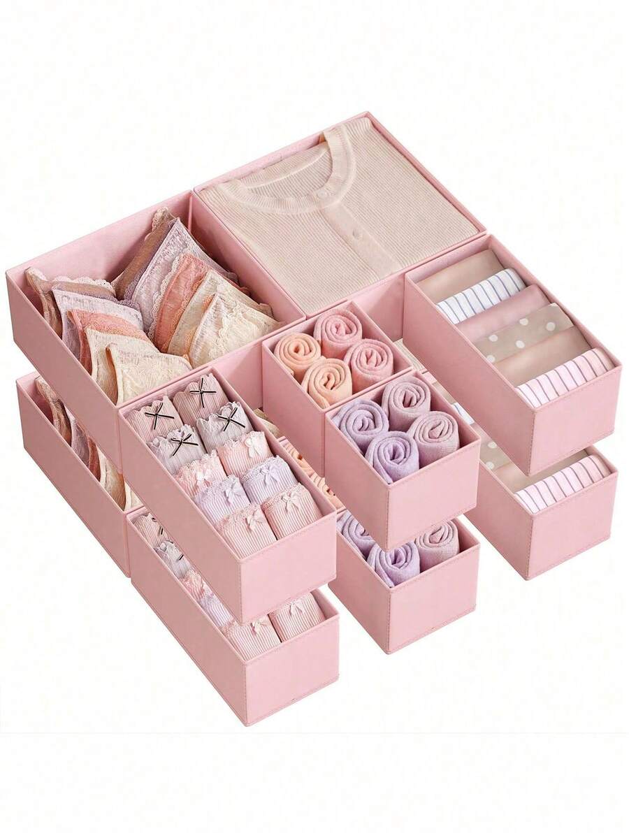 1-6pcs Minimalist Style Foldable Fabric Storage Box, Wardrobe, Dresser, Drawer Divider, Underwear Cosmetic Organizer Basket, Home, Room, Bed Room Decor For Autumn, Festive Seasons Bedroom, Organizer, Home Storage - Dusty Pink - View 1