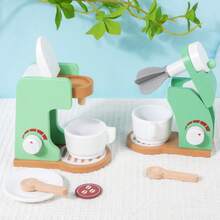 木制逼真厨房玩具套装，包含玩具咖啡机、搅拌机、烹饪玩具套装、亲子互动游戏玩具、生日/儿童节礼物 - 彩色 - 查看 12