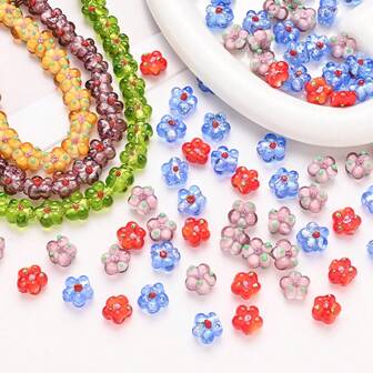 10pcs South Asian Style Glass Plum Blossom Beads, DIY Bracelet, Necklace, Earrings, Jewelry Making, Great Gift