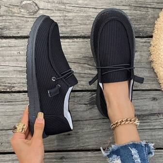 1 Pair Women's Slip-On Canvas Flat Shoes, Sporty, Comfortable, Non-Slip, Lightweight