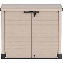 Duramax Cedargrain StoreAway 850L Plastic Garden Storage Shed - Outdoor Storage Shed, Wheelie Bin Box, Durable Construction, Ideal For Tools, BBQs & 2x 120L Garbage Bins, 130x74x110 Cm, Dark Brown - Beige - View 6