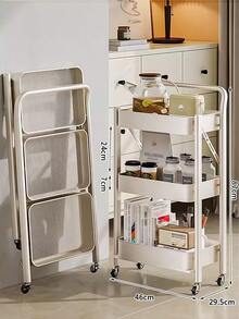 Kitchen Cart, Foldable, Cart With Casters, 3-Tier, Kitchen Rack, Steel Rack, Cart With Casters, Space-Saving Storage, 29.5cm, Slim, With Handle, Carbon Steel, Sturdy, 60kg Load Capacity, Small Items, Bathroom, Kitchen Storage, Next To Refrigerator, Easy Assembly