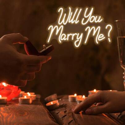 15.74 英寸 X 10.3 英寸“你愿意嫁给我吗？”霓虹灯 - 暖白光，可调光，USB 供电墙面装饰，适用于求婚装饰、订婚派对、客厅、卧室、婚礼装饰 - 情人节礼物，霓虹灯