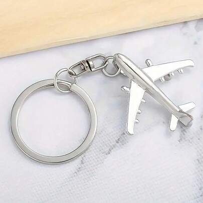 Street 1pc Silver Metal Airplane Model Keychain, Stereoscopic Keychain Creative Pilot Gift, Hang Chain Gift For Friends And Men Car Accessories Bag Charm School Cute Goth Y2k