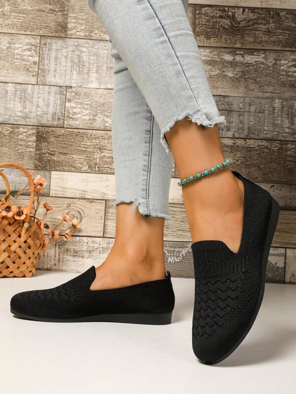 2025 Cross-Border Plus Size Women Flat Loafers, Knit Material Comfortable Non-Slip Lightweight Breathable Versatile Casual Shoes