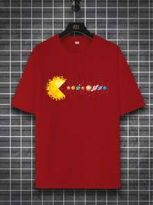 男士趣味星球印花圆领休闲宽松短袖T恤 - 紅色 - 查看 2