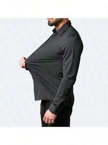 Camisas de vestir de negocios para hombre, de manga larga, cuello sólido, para boda, citas, camisa con botones, para trabajo y oficina,camisa para caballero casual elegantes PLUS xxl algodon personalizadas formal - Rosa Roja - Ver 4