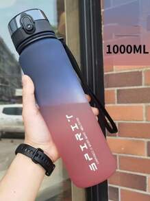 1pc, Large Capacity Frosted Gradient Color Fashion Sports Water Bottle Portable Outdoor Plastic 1000ml Water Bottle With Rope