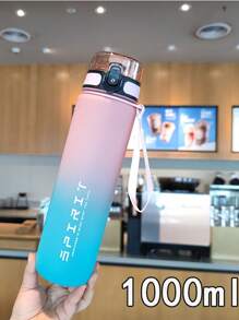 1pc, Large Capacity Frosted Gradient Color Fashion Sports Water Bottle Portable Outdoor Plastic 1000ml Water Bottle With Rope