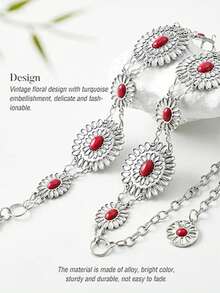 1pc Western Chain Waist Belt With Silver Pendant And Fashionable Metal Belt, Featuring Daisy, Petal, And Flower Designs, Can Be Paired With Pants, Skirts, Dresses, Swimsuits, Suits, Jackets, And More. Suitable For Daily Wear, It Can Also Be Used For Weddings, Bachelor Parties, Dinners, And Dances - Silver - View 3