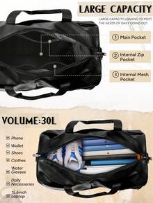 Herren Reisetasche mit großer Kapazität aus weichem PU-Leder, Sporttasche - wasserdichte Reisetasche für Wochenenden mit Schuhfach und Nass-/Trockentrennung, PU-Leder Sporttasche, geeignet für Gym, Camping, Wandern - Herren Gepäck Geschenk - Verschiedenfarbig - Übersicht 3