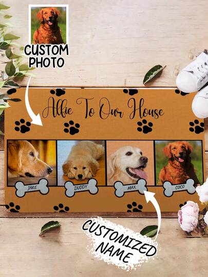Alfombras personalizadas con foto de mascota Felpudo de bienvenida con nombre personalizado Alfombras suaves, antideslizantes, de secado rápido y lavables con diseño de hueso y huellas de pata, aptas para baño, entrada, dormitorio y decoración del hogar. Decoración de primavera y otoño, regalo para amantes de los perros, nuevas alfombras conmemorativas de mascotas, divertidas y elegantes para mamá y papá, decoración única para la llegada de un cachorro, de vuelta a la escuela