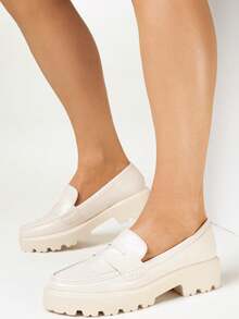 Mocasines de mujer de un solo color, minimalistas y multiusos - Beis - Ver 1