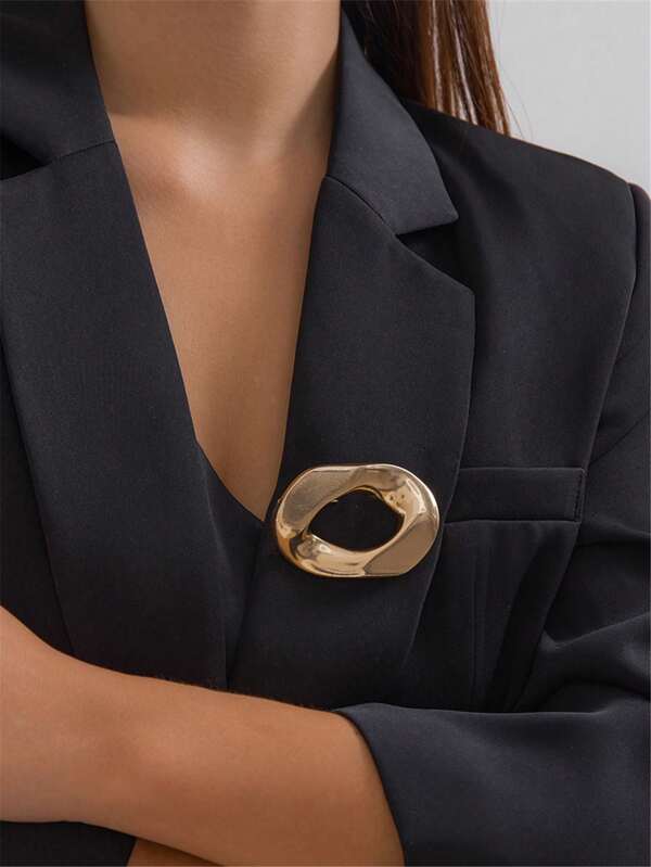 1 pieza Broche de metal geométrico asimétrico de moda minimalista, versátil y estético, en tono dorado, adecuado para uso diario