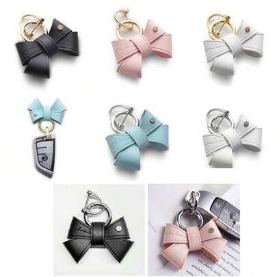 AD 1pc Cute Bow-Knot Leather Keychain, Women Keyring For Car Keys
