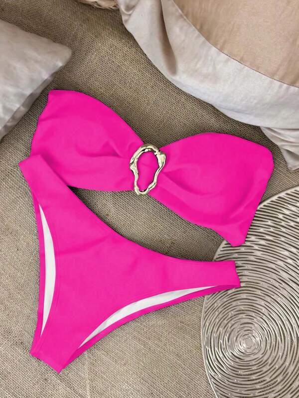 Polovedo Official Sexy Solid Color Bandeau Bikini Swimsuit