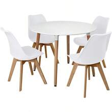 White Circular Dinner Table Set With 4 Dining Chairs White - WhiteTable&WhiteChairs - View 1
