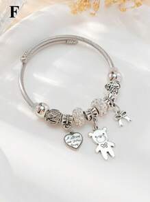 1pc Fashion Luxury Love Bow Flower Bear Crown Bead Bracelet Multi Element Copper Fashion Jewelry For Women, Suitable As Gift For Ladies, Bars, Nightclubs, Traveling, Parties, Casual Everyday Wear