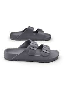 Casual Slip-On Flat Sandals, Buckle Design, Suitable For Men, Women And Teenagers, Summer Beach Wear
