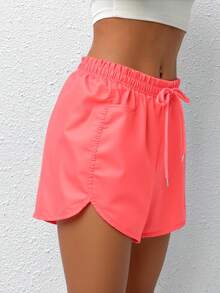 Short corto deportivo sport fitness ejercicio dama mujer pretina elástica jareta dos bolsillos calor primavera verano ideal correr caminar playa día noche jardín parque playa cómodo - Naranja - Ver 3