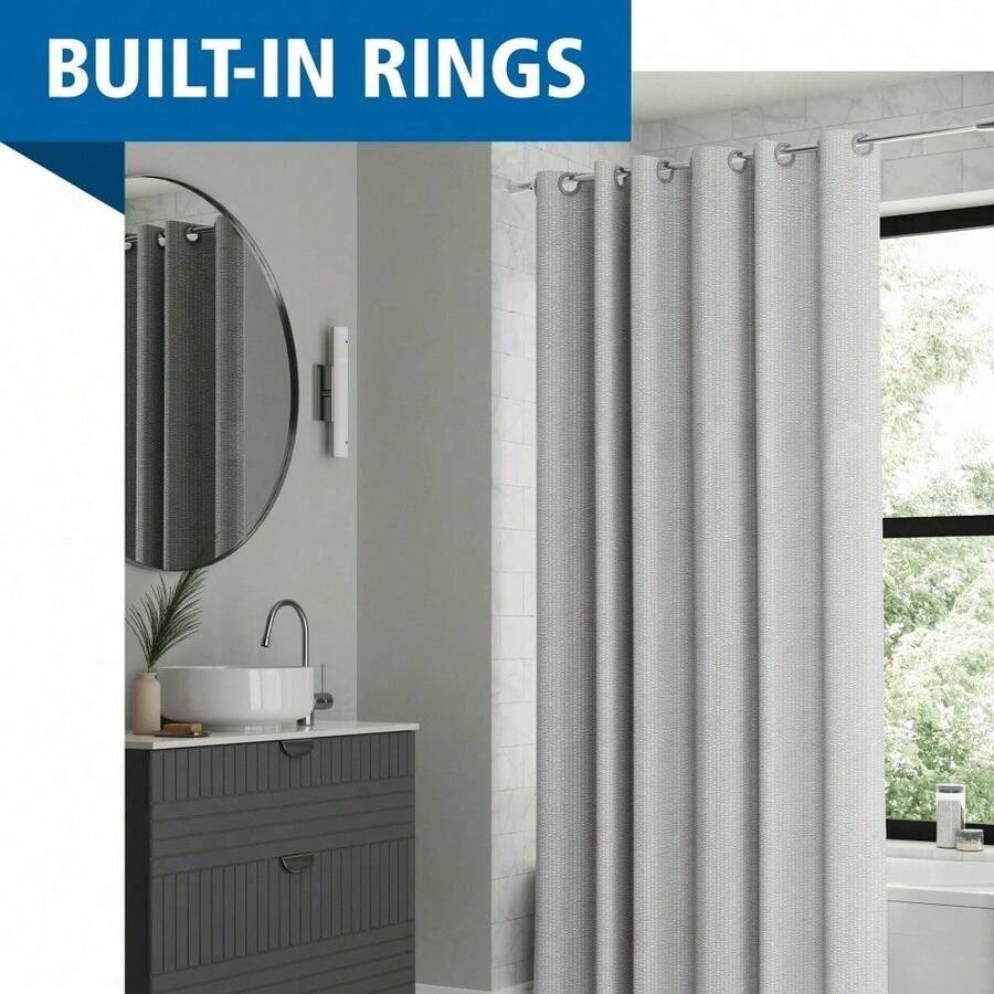 A Practical Mainstays Nolan Easy Hang Fabric Shower Curtain With View, 70" X 74", White Home Bathroom Decor Fall Decor Back To School - Grey - View 1