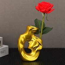 1PC,Creative Vase In The Shape Of A Human Face. Artistic Couple - Shaped Vases In Black, White, And Gold. Vases With Couple Silhouettes. Table Sculpture Vases For Weddings. Decorations For The Dessert Area, Offering Greater Ornamental Value.