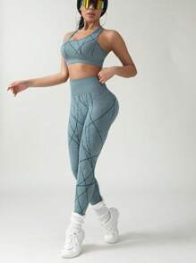 Seamless Women Sports Bra & High Waist Tummy Control Yoga Pants Set, Supportive & Shock-Absorbent