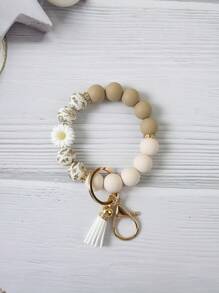 1 pieza Brazalete/Llavero/Colgante de bolso con estilo bohemio, con cuentas de silicona de vaca con estampado de vaca y borla, regalo para amigos, accesorios de coche, encanto de bolso, mochila para la escuela, gótico lindo Y2k