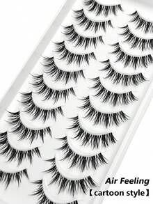 Asiteo 10 对漫画仙女风格尖刺动漫睫毛自然新手妆容适合日常约会新娘透明带状假睫毛佩戴舒适上睫毛逼真睫毛全条睫毛持久浓密流行化妆美容条状睫毛，睫毛，睫毛，假睫毛