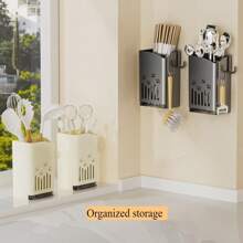 Kitchen Chopsticks Holder, No-Drill Wall-Mounted Utensil Storage Rack, Home Water-Draining Knife And Fork Storage Box, Chopsticks Holder Cooking Tool Storage Cylinder., Kitchen Storage Utensils, Room Decoration, Suitable For Kitchen, Restaurant, Party, Camping, Outdoor, Gathering, Gift For Friends, Family Gift, Back To School Supplies