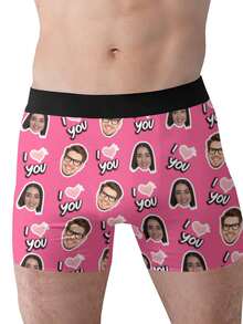 Calzoncillos tipo bóxer personalizados para hombres con foto - Pantalones cortos de novedad con diseño "Te Amo" para el Día de San Valentín, regalos únicos y lindos para él, novio, esposo - Cumpleaños, boda, aniversario, festividades (XS-XXXL)