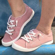 Women's Spring And Summer New Pink Flats Are Fashionable And Versatile, Comfortable Shallow Round Toe Lace-Up Low-Top Soft Soles, Breathable Casual Sports Plus Size Women's Shoes - Hồng - Xem 4