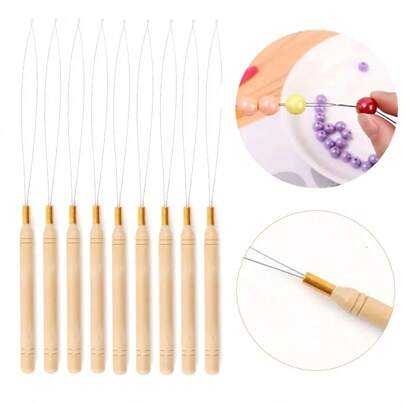 5/10pcs Micro Rings Loop Tool Loop Threader Pulling Needle Used With Hair Plier And Beads For Human Hair Feather Extension Tools
