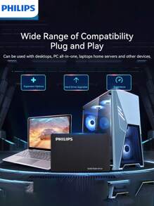 PHILIPS PHILIPS Unidad de estado sólido de alta capacidad y alto rendimiento. Despídete de la lentitud y disfruta de una experiencia ultrarrápida. Es simple y conveniente de enchufar y usar, perfectamente adaptado a varios dispositivos electrónicos, y proporciona una solución de almacenamiento confiable y eficiente para tu vida digital.