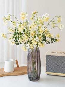 1 Branch Artificial Flowers Silk Flowers With Long Stems, Fake Flowers Bulk Fake Babys Breath, Yellow Flowers For Tall Vase Outdoor Garden Wedding Party Home Table Centerpiece