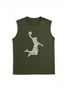 Men's Casual Graphic Print Crew Neck Tank Top, Versatile