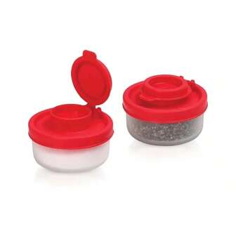 Salt And Pepper Seasoning Bottle Moisture-Proof, Small Mini Salt Seasoning Bottle For Camping, Picnicking, Outdoor Kitchen, Lunch Box, Travel Spice Set, Transparent Tape, Red Lid, Plastic Airtight Distributor Gift