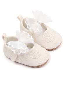 Zapatos para bebé blancos YIBUBU, zapatos de princesa para bebé, zapatos de niña bebé, diseño exquisito con lazo, suela blanda con función antideslizante, zapatos planos para recién nacidos