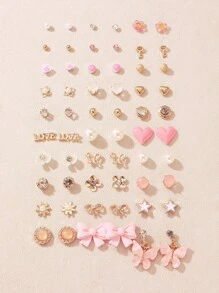 Set di 30 paia di orecchini a perno per ragazze, set di combinazione di orecchini alla moda con design a ciliegie, farfalle, fiori e cuori, minimalisti