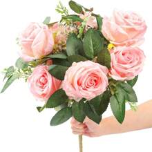 10/30PCpiezas Flores artificiales románticas, hojas de rosas falsas, centros de mesa de plástico para decoración de otoño, decoraciones de boda, decoración del hogar, hotel, fiesta, evento, flor de mano decoración para otoño para Halloween, Día de la Madre, boda/hogar/dormitorio/sala de estar/decoración de mesas/ramo de novia/jardín exterior