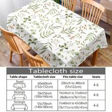 1pc Green Leaf Print Geometric Pattern Tablecloth, Modern Polyester Rectangular & Round Waterproof Tablecloth, Digital Printing Suitable For Living Room, Outdoor Dining, Small Round Table