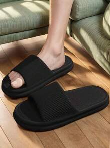 Fashionable New Casual Striped Slip On Men's Black Slippers, EVA Material Thick Sole, Comfortable Anti-Slip Anti-Odor Quick-Drying, Suitable For Indoor, Outdoor, Beach, Couple Style (Recommend Ordering One Size Up For Better Fit)