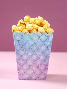 10 件美人鱼图案纸质爆米花盒、爆米花杯、食品零食盒、美人鱼主题婚礼生日宝贝秀派对一次性餐具，适用于多种主题节日派对野餐露营、家庭厨房餐厅餐桌用品