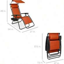 Best Choice Products Folding Zero Gravity Outdoor Recliner Patio Lounge Chair W/Adjustable Canopy Shade, Headrest, Side Accessory Tray, Textilene Mesh - Beige - Burnt Orange - View 3