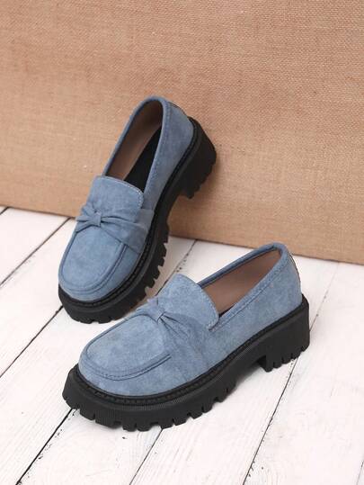 Chic Orange Suede Chunky Platform Loafers For Women - Fashionable & Comfortable Footwear!