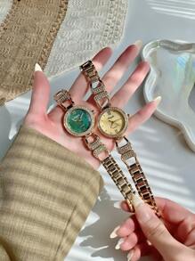 1pc Women Round Elegant Glamorous Quartz Watch, Versatile For Daily Wear Or Gatherings Halloween, Gifts