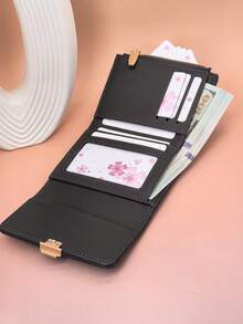 Women Short Wallet, Fashion Color Block Tri-Fold Multi-Function Clutch Purse, Large Capacity Card Holder ID Case, Gift Box Packaging, Casual Suitable For Holiday Gifts For Women Wallet Mini Wallet Purse Wallet Small Wallet - Black - View 9