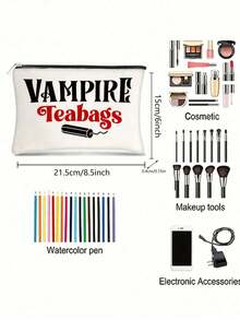 Vampire Teabags Funny Canvas Makeup Bag – White Zipper Pouch With Red & Black Design, Perfect For Period Essentials Or Cosmetic Organization, Cute Makeup Bag Graduation - Multicolor - View 4