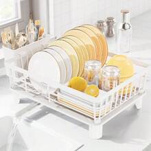 Dish Drainer Rack With Drip Tray,Detachable Large Dish Drying Rack For Kitchen,Stainless Steel Draining Board Rack With Utensil Holder,Swivel Drainage Spout,Kitchen Sink Drainer Rack - Blanco - Ver 1